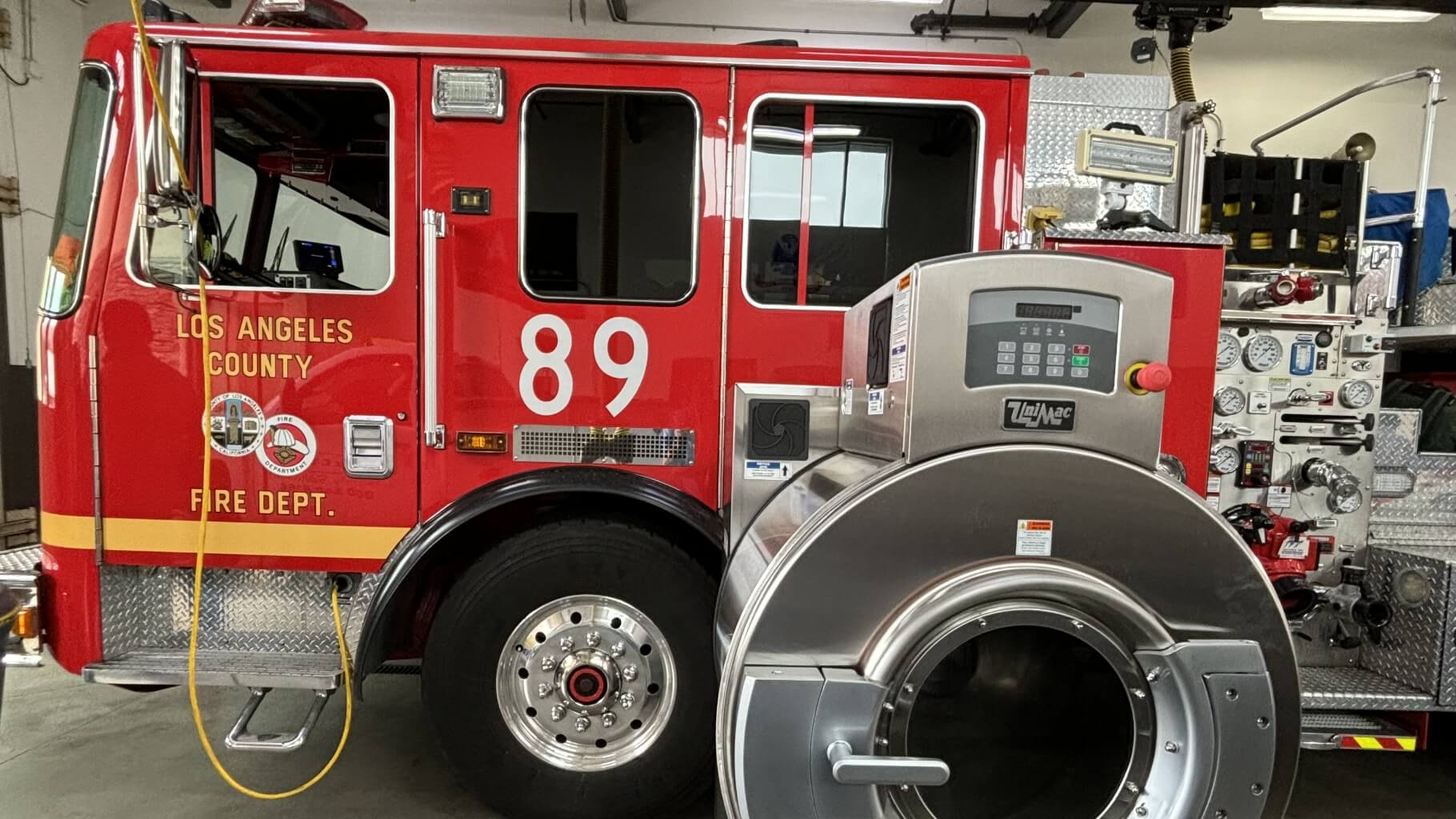 LA County firetruck with Unimac washer
