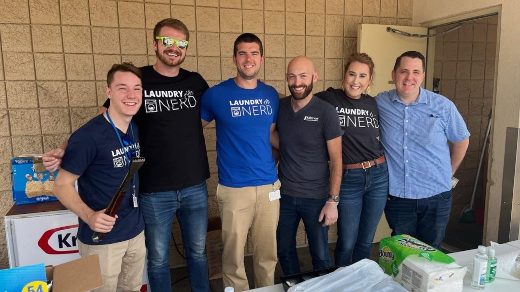 Crew of Alliance volunteers in Laundry Nerd shirts