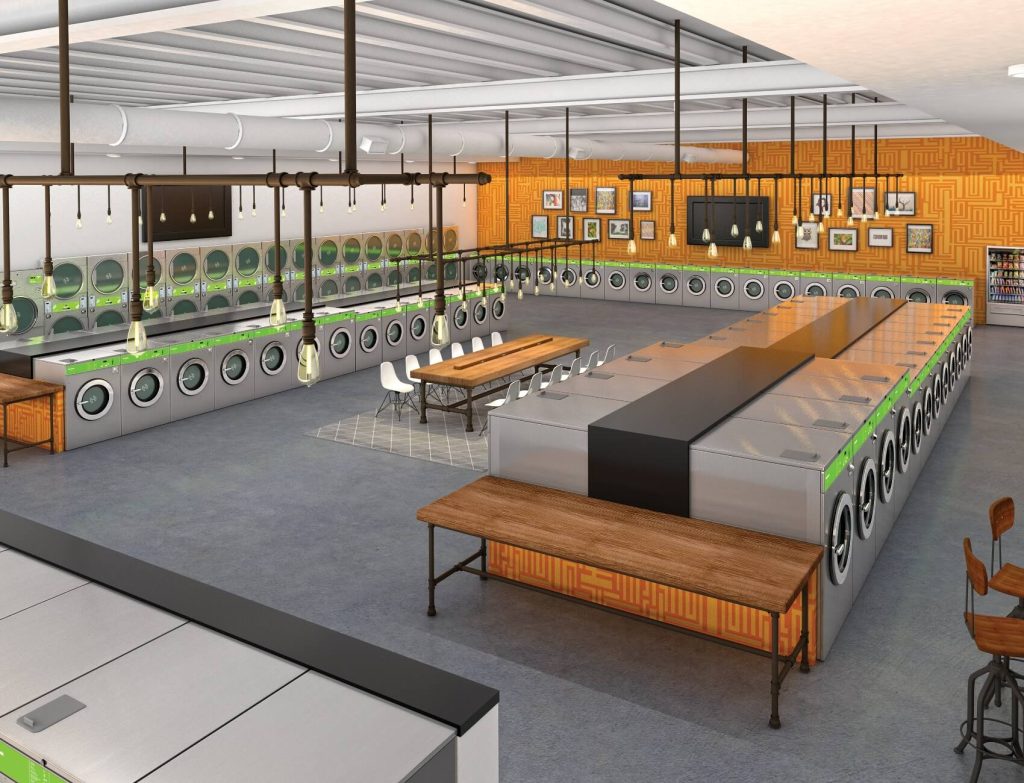 3D rendering of laundromat layout