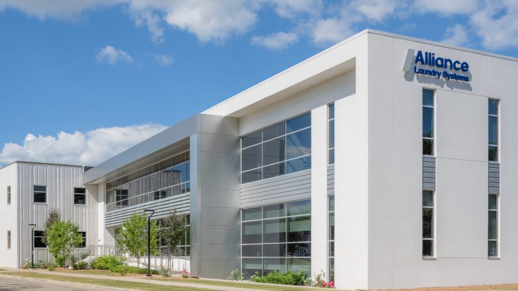 Outside view of Alliance Laundry Systems corporate headquarters in Ripon, Wisconsin