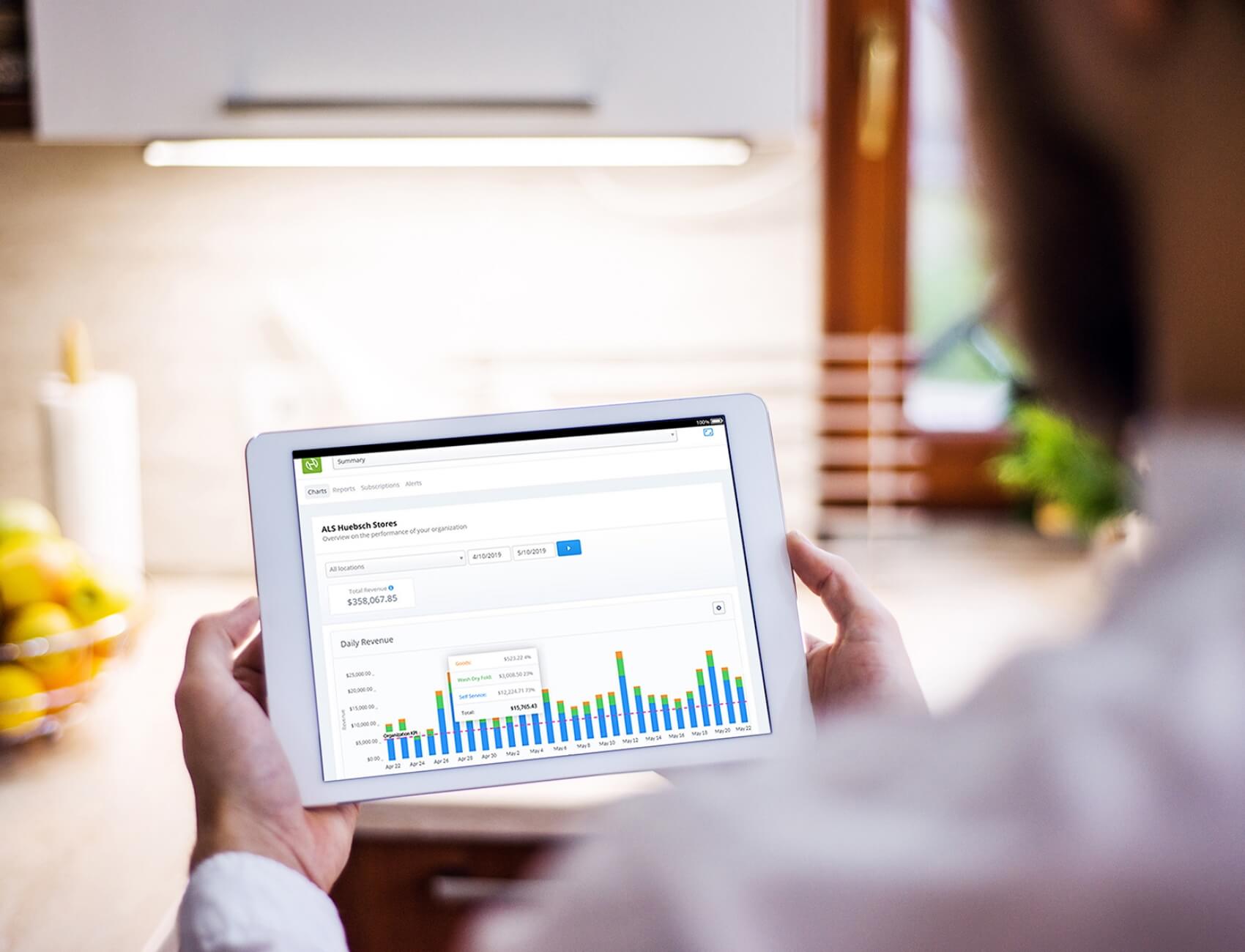 Huebsch dashboard displayed on iPad