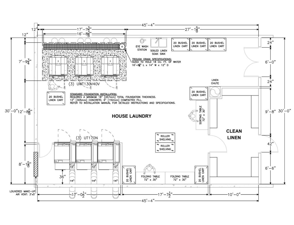 Technical drawing of commercial laundry facility