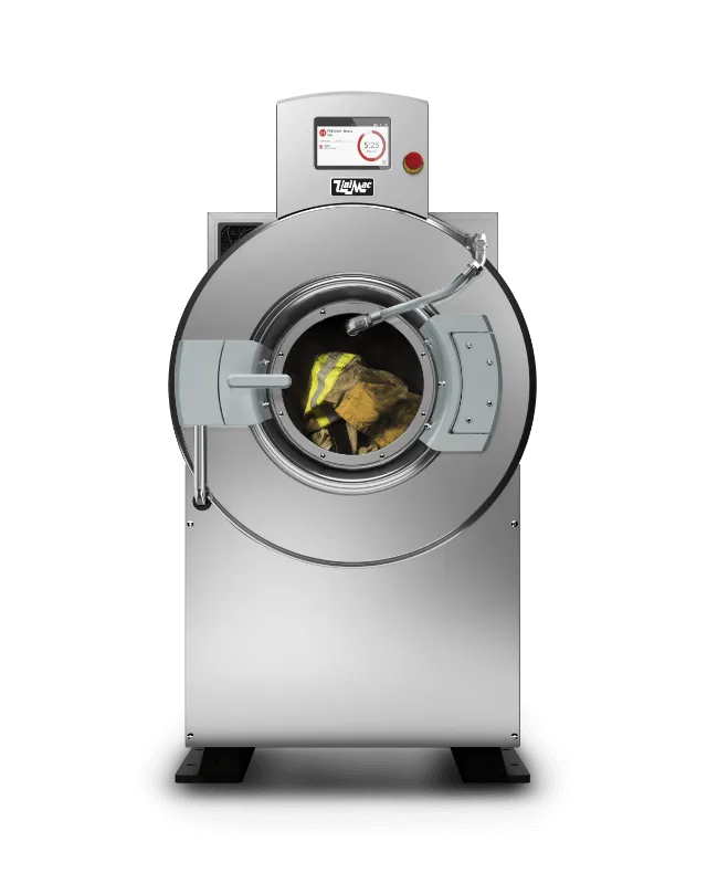 unimac washer with PPE gear in it